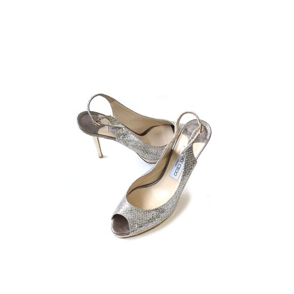 JIMMY CHOO 40 'Nova' Champagne Slingback 100mm Heels Womens Size 9 - Picture 1 of 10